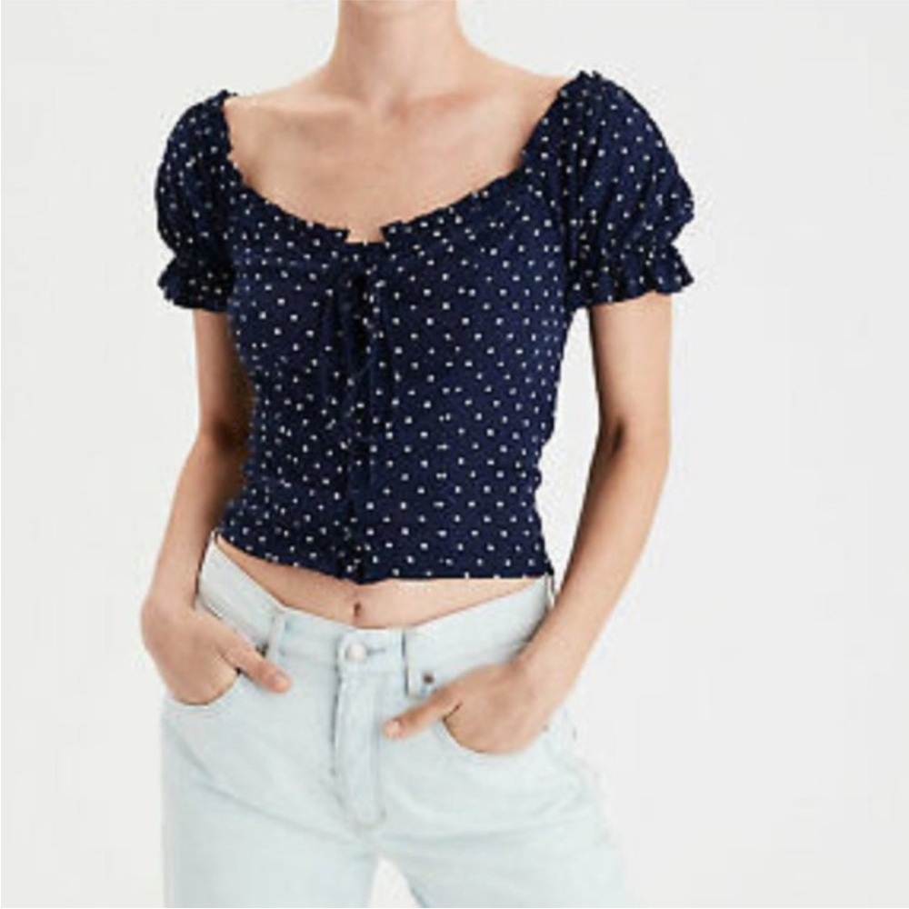 Womens American Eagle Polka Dot Crop Top Blouse size Large